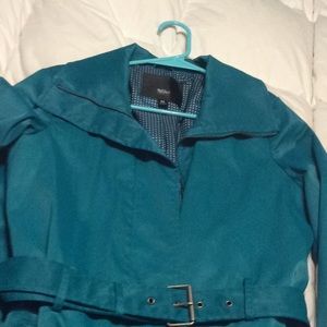Sea-Green Trench Coat with Zipper Accents
